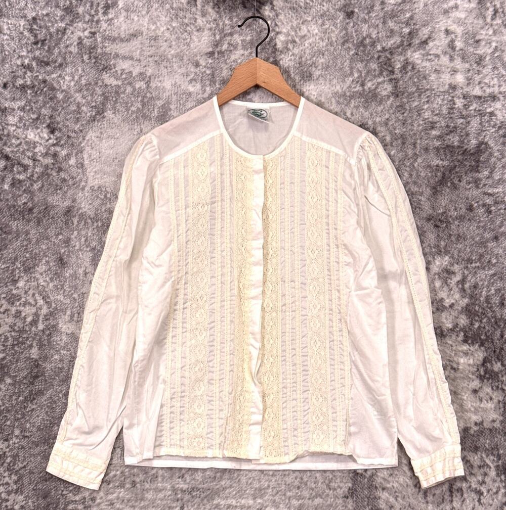 Vintage Laura Ashley Top 8 Womens Cotton Lace Eyelet Victorian Blouse
